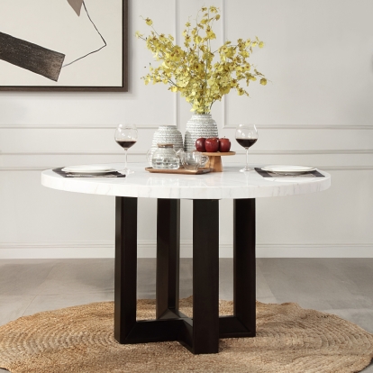 ACME Edwyn White Natural Marble Top & Espresso Round Dining Table Model DN05205