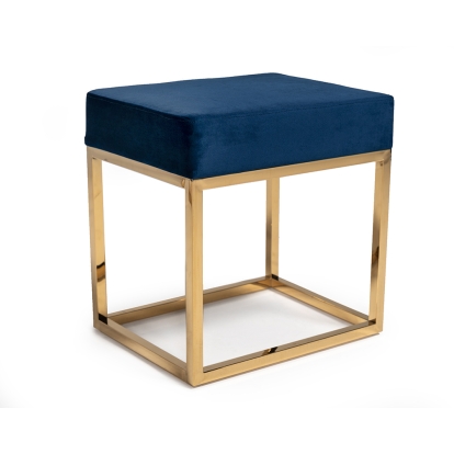 Modrest Downey Modern Blue Velvet & Gold Stool Ottoman Blue Ottoman 75151 VGFH-FDC8016-BLU