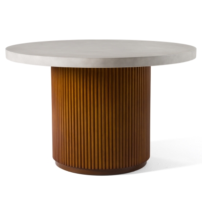 Modrest Duncan Modern Faux Concrete + Walnut Round Dining Table Walnut Dining Table 81551 VGMC-GF-1C008