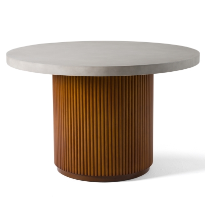 Modrest Duncan Modern Faux Concrete + Walnut Round Dining Table Walnut Dining Table 81551 VGMC-GF-1C008