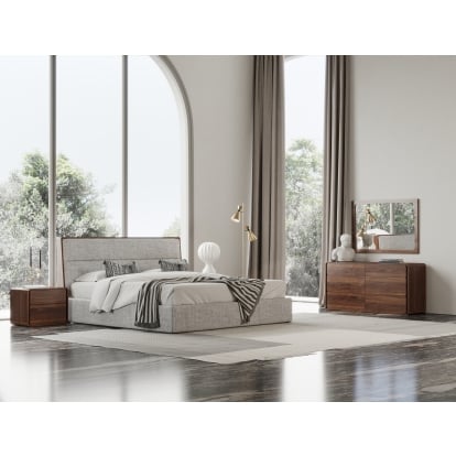 LA Furniture Dustin Modern Grey Fabric & Walnut Trimmed Q Bedroom Set VGMABR-99-BED-SET-Q Contemporary Style by Vig Furnitrue Number 80261 Catch Home Goods