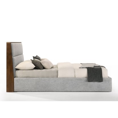 Modrest Dustin Modern Grey Fabric & Walnut Trimmed Bedroom Set Walnut Bed 80261|80262 VGMABR-99-BED-SET