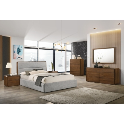 Modrest Dustin Modern Grey Fabric & Walnut Trimmed Bed Walnut Bed 77543|77542 VGMABR-99-BED