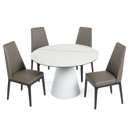Modrest Edith Modern Round White Ceramic Dining Table White Dining Table 80332 VGNSGD8744-W-DT