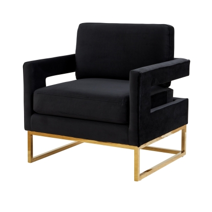 Modrest Edna Modern Black Velvet & Gold Accent Chair Black Lounge Chair 78025 VGRHRHS-AC-201-BLK