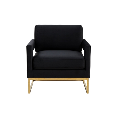 Modrest Edna Modern Black Velvet & Gold Accent Chair Black Lounge Chair 78025 VGRHRHS-AC-201-BLK