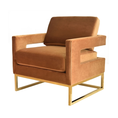 Modrest Edna Camel Velvet + Gold Accent Chair Brown Lounge Chair 78851 VGRHRHS-AC-201-BRN-CH