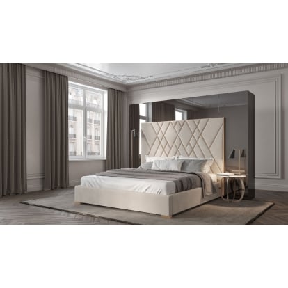 LA Furniture Eldora Glam Beige Velvet and Brushed Brass CK Bed VGVCBD1900-19-CK Contemporary Style by Vig Furnitrue Number 80575 Catch Home Goods
