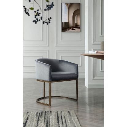 Modrest Elisa Modern Grey Velvet & Brass Dining Chair Grey Dining Chair 78647 VGVCB8369-GRY-DC