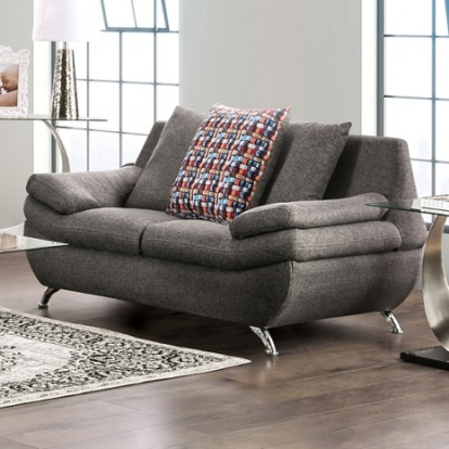 Furniture Of America Sarnen Contemporary Linen-Like, Metal, Solid Wood Dark Gray Loveseat | EM6721DG-LV