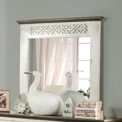 Furniture Of America Myrtlemoore Rustic Vintage Ivory-Rustic Gray Mirror Model EM7079IV-M