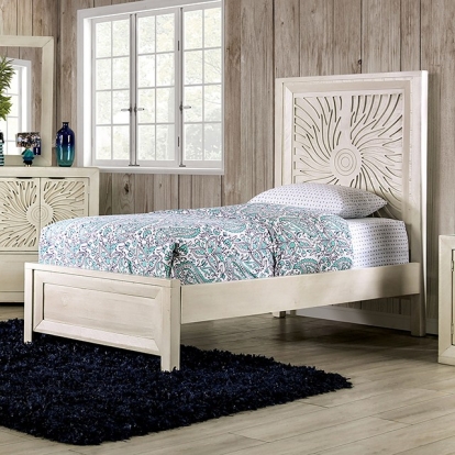 Furniture Of America Geneva Contemporary Fsc Certified Solid Wood Brazilian Pine Ivory Bed | EM7080IV