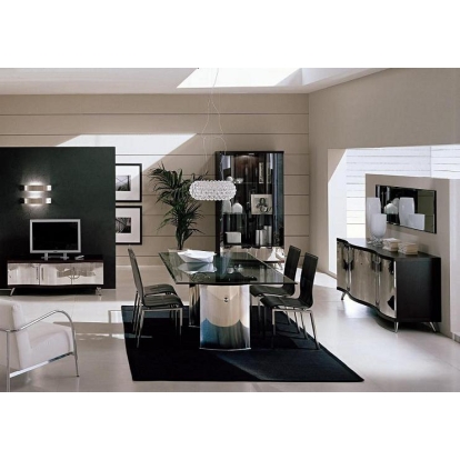 Waves Collection Modern Glass with Chrome Stainless Steel Dining Table Espresso Dining Table 12278 VGGUWAVES