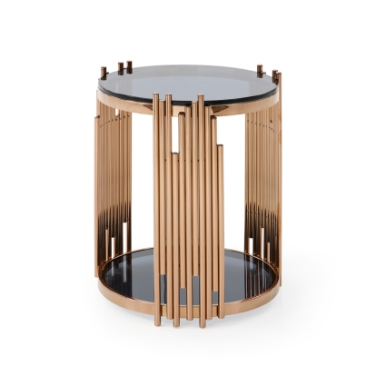Modrest Bryce Modern Smoked Glass & Rosegold Round End Table Other End Table 75105 VGVCET8970
