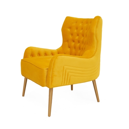 Modrest Everly Contemporary Velvet Yellow Accent Chair Yellow Lounge Chair 78858 VGRHRHS-AC-741-CH