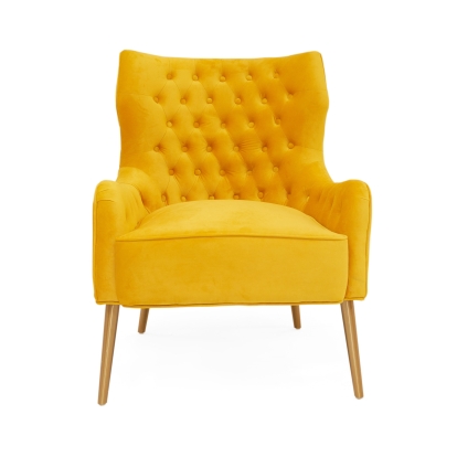Modrest Everly Contemporary Velvet Yellow Accent Chair Yellow Lounge Chair 78858 VGRHRHS-AC-741-CH