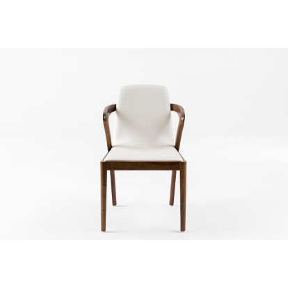 Modrest Falcon Mid-Century Walnut and Cream Dining Chair Off-White Dining Chair 17611 VGCSCH-13068