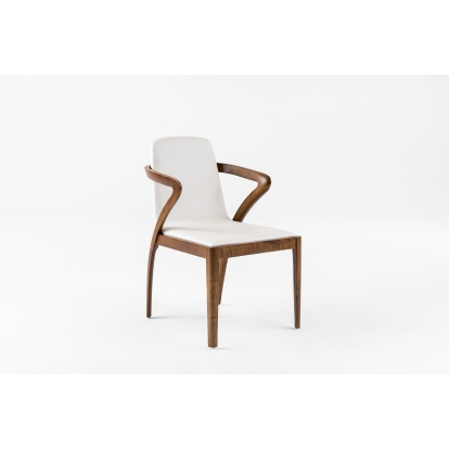 Modrest Falcon Mid-Century Walnut and Cream Dining Chair Off-White Dining Chair 17611 VGCSCH-13068