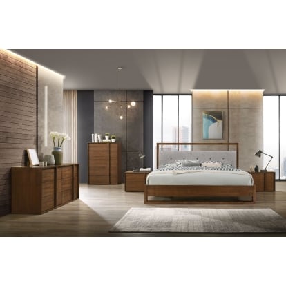 LA Furniture Falcor Modern Grey Fabric & Walnut Veneer Bed VGMABR-107-BED Contemporary Style by Vig Furnitrue Number 77541|77539|77540 Catch Home Goods