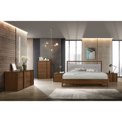 Nova Domus Falcor Modern Grey Fabric & Walnut Veneer Bed Walnut Bed 77541|77539|77540 VGMABR-107-BED