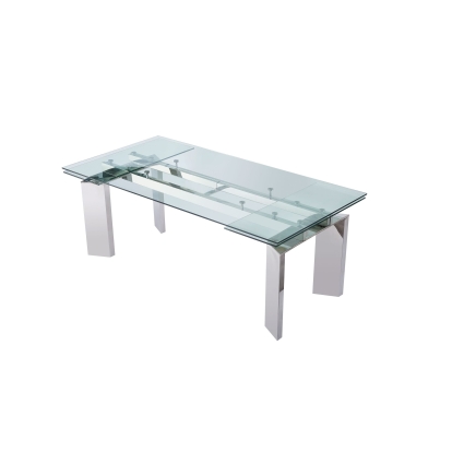 Modrest Viking Modern Extendable Glass Dining Table Silver Dining Table 78625 VGYFDT8180S-DT