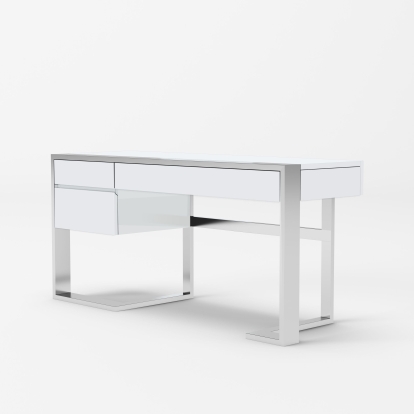 Modrest Fauna Modern White High Gloss & Stainless Steel Desk White Office Desk 77969 VGBBBN-2DK-WHT-DESK
