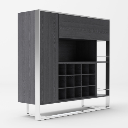 Modrest Fauna Elm Grey & Stainless Steel Wine Cabinet Grey Wine Cabinet 77973 VGBBBN-2W-CAB