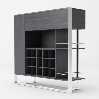 Modrest Fauna Elm Grey & Stainless Steel Wine Cabinet Grey Wine Cabinet 77973 VGBBBN-2W-CAB