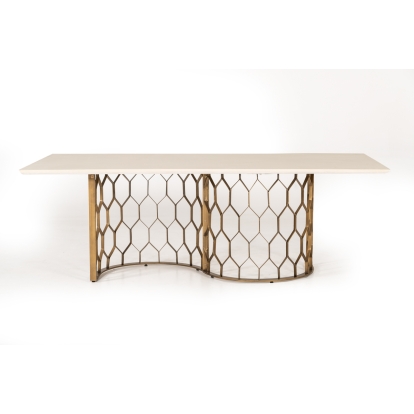 Modrest Faye Modern White Concrete & Antique Brass Dining Table White Dining Table 75489 VGLBCHAR-DT220