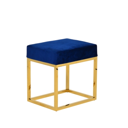 Modrest Downey Modern Blue Velvet & Gold Stool Ottoman Blue Ottoman 75151 VGFH-FDC8016-BLU