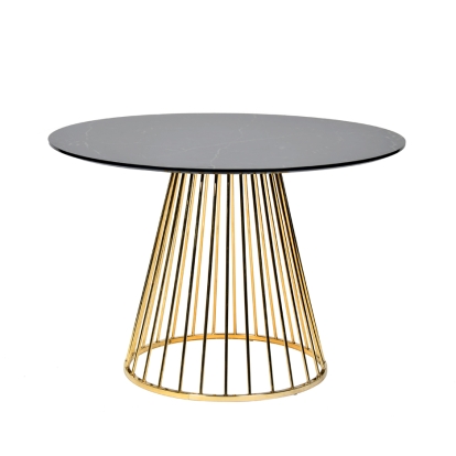 Modrest Holly Modern Black & Gold Round Dining Table Black Dining Table 75145 VGFH-FDT7012-BLK