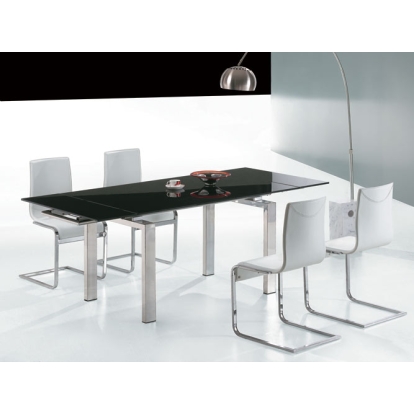 Pacific Modern Stainless Steel with Tinted Glass Extendable Dining Table Black Dining Table 14092 VGLET021