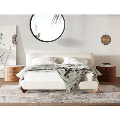 LA Furniture Fleury Contemporary Cream Fabric and Walnut Bed-queen VGCS-21073-BED-queen Contemporary Style by Vig Furnitrue Number 80038 Catch Home Goods