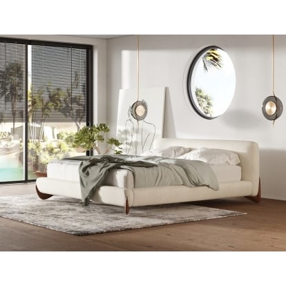 LA Furniture Fleury Contemporary Cream Fabric and Walnut Bed-queen VGCS-21073-BED-queen Contemporary Style by Vig Furnitrue Number 80038 Catch Home Goods