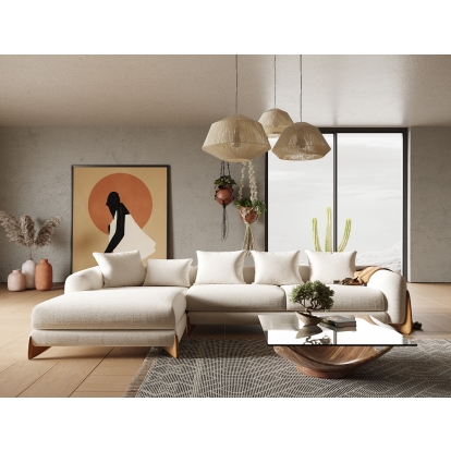 Modrest Fleury Contemporary Cream Fabric and Walnut LAF Sectional Sofa Cream Sectional Sofa 80446 VGCS-21073-S-CW-LAF