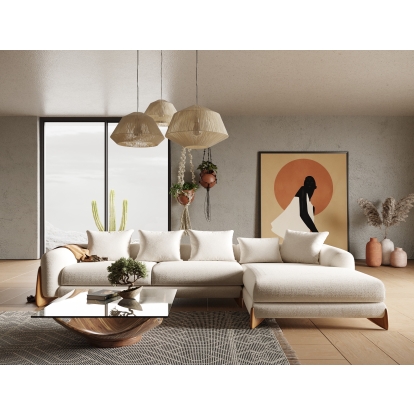 Modrest Fleury Contemporary Cream Fabric and Walnut RAF Sectional Sofa Sectional Sofa 80180 VGCS-21073-S-CW-RAF
