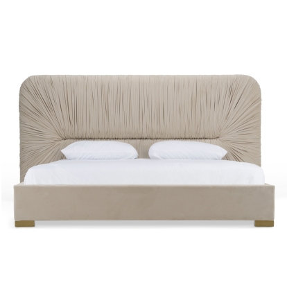 Modrest Florence Modern Beige Velvet + Gold Bed Beige Bed 82783|82674 VGVC-BD2410-BED