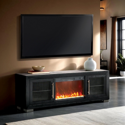 Furniture Of America Ashbourne Contemporary Black 72" Tv Stand W- Fire Place Model FM-AC415BK-TV-72