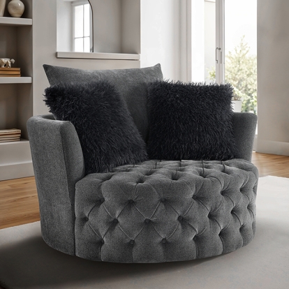 Furniture Of America Sofi Transitional Dark Gray Button Tufted Swivel Chair Model FM-AC6000DG-SW