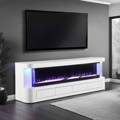 Furniture Of America Luken Contemporary White 71" Tv Stand W/ Electric Fire Place Model FM-AC8010WH-TV