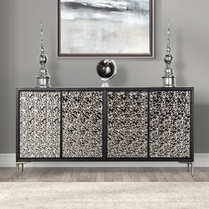 Furniture Of America Beckham Modern Contemporary Weathered Black-Silver 4-Door Cabinet Model FM-AC9000SV