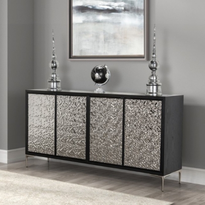Furniture Of America Beckham Modern Contemporary Weathered Black-Silver 4-Door Cabinet Model FM-AC9000SV