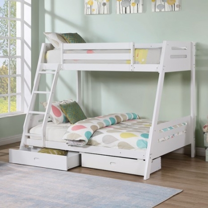 Furniture Of America Emilee Transitional Solid Wood, Others White Twin/Full Bunk Bed | FM-BK003WH-BED