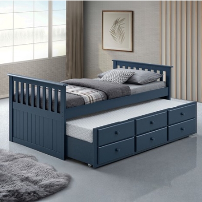 Furniture Of America Clemens Transitional Engineered Wood, Solid Rubberwood Midnight Blue Captain Bed | FM-BK101BL-BED