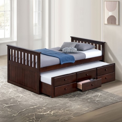 Furniture Of America Clemens Transitional Engineered Wood, Solid Rubberwood Dark Walnut Captain Bed | FM-BK101DW-BED