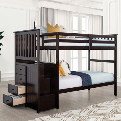 Furniture Of America Ontario Transitional Engineered Wood, Solid Hardwood Espresso Twin/Twin Bunk Bed | FM-BK102ES-T-BED