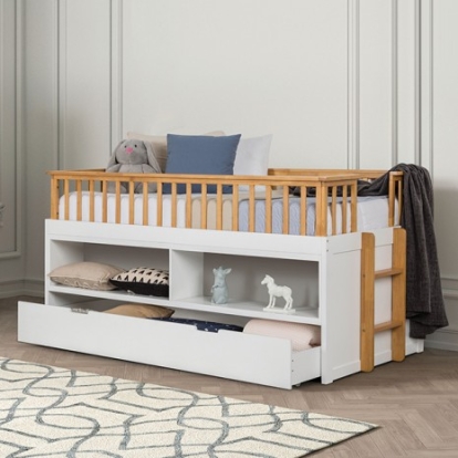 Furniture Of America Mcpherson Transitional Engineered Wood, Solid Hardwood White/Light Oak Twin Captain Bed | FM-BK104WH-T-BED