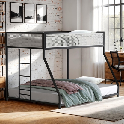 Furniture Of America Southall Contemporary Matte Black-Matte White Twin-Full Metal Bunk Bed Model FM-BK1201BK-TF