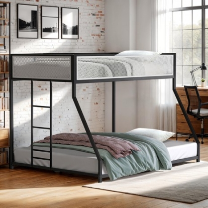 Furniture Of America Southall Contemporary Metal, Others Matte Black/Matte White Twin/Full Metal Bunk Bed | FM-BK1201BK-TF