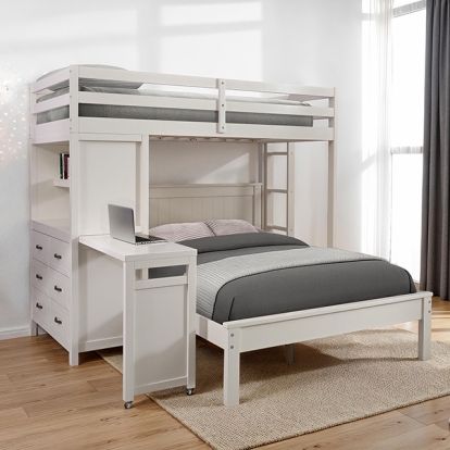 Furniture Of America Aludra Contemporary White Loft Bed With Full Bed Model FM-BK205WH-TF-BED